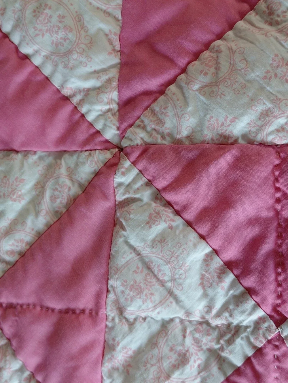 Pink Patchwork Lap Quilt -Appears Hand Stitched